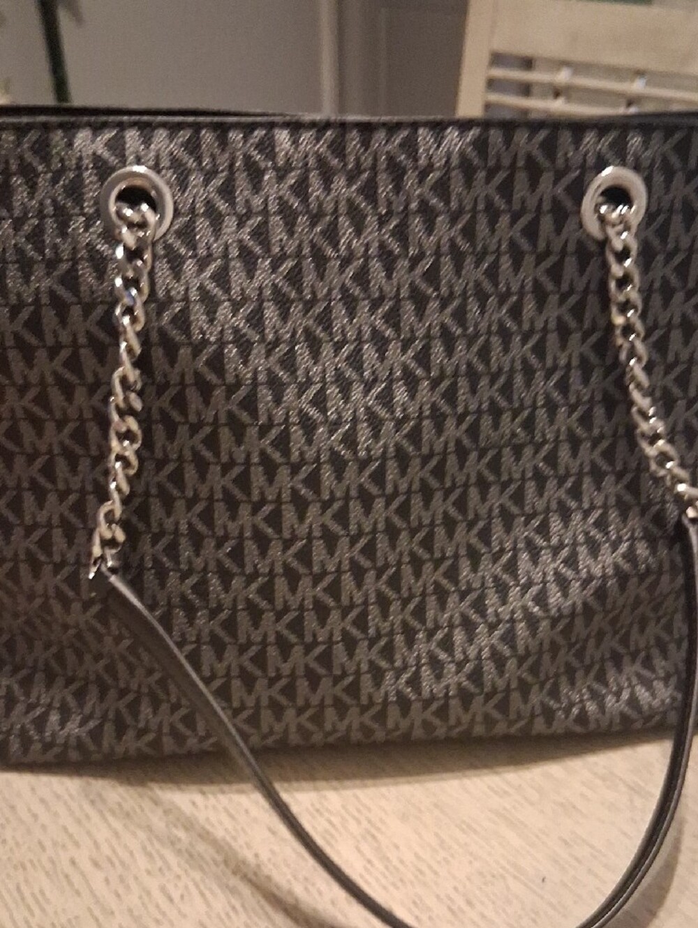 Michael Kors Black MK Logo Chain-Accent Tote 10x14x5 Approx. Measurements - Picture 6 of 13